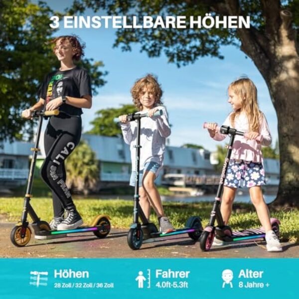 SmooSat E9 Apex Trottinette électrique pour Enfants 8+ Ans, Haut-Parleur de Musique Bluetooth, lumières Arc-en-Ciel colorées, Affichage LED, Trottinette Pliable à Vitesse et Hauteur Réglables – Image 5