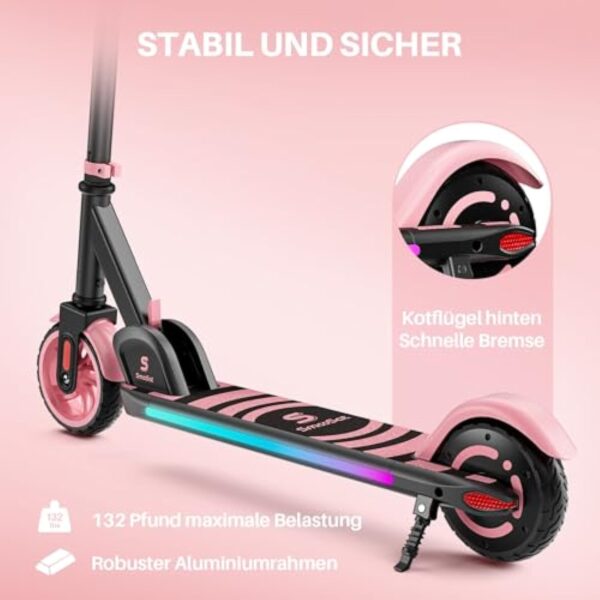 SmooSat E9 Apex Trottinette électrique pour Enfants 8+ Ans, Haut-Parleur de Musique Bluetooth, lumières Arc-en-Ciel colorées, Affichage LED, Trottinette Pliable à Vitesse et Hauteur Réglables – Image 6