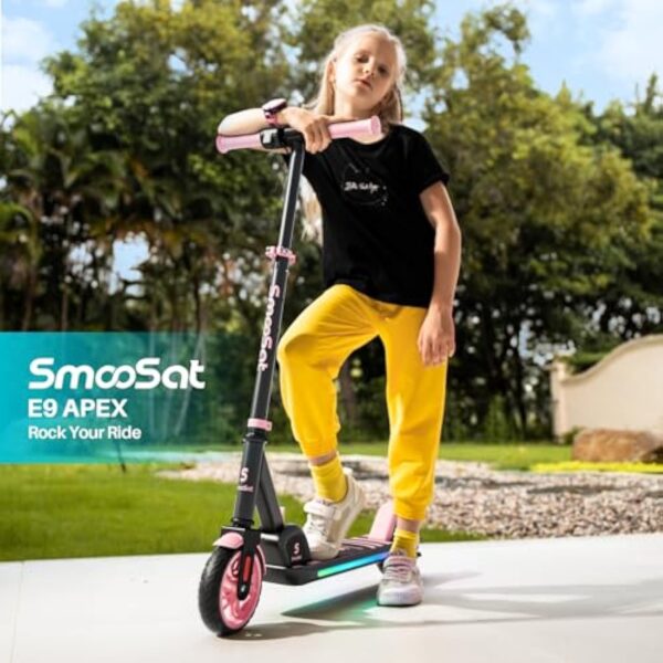 SmooSat E9 Apex Trottinette électrique pour Enfants 8+ Ans, Haut-Parleur de Musique Bluetooth, lumières Arc-en-Ciel colorées, Affichage LED, Trottinette Pliable à Vitesse et Hauteur Réglables – Image 10