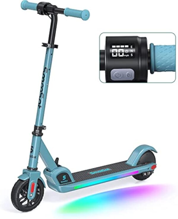 SmooSat E9 Pro Trottinette électrique pour Enfant de 8 à 12 Ans, Lumières Arc-en-Ciel Colorées, Autonomie de 8 km, Affichage LED, Vitesse et Hauteur Réglables, Pliable Trottinette pour Enfants