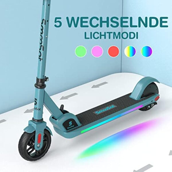 SmooSat E9 Pro Trottinette électrique pour Enfant de 8 à 12 Ans, Lumières Arc-en-Ciel Colorées, Autonomie de 8 km, Affichage LED, Vitesse et Hauteur Réglables, Pliable Trottinette pour Enfants – Image 3