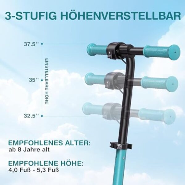SmooSat E9 Pro Trottinette électrique pour Enfant de 8 à 12 Ans, Lumières Arc-en-Ciel Colorées, Autonomie de 8 km, Affichage LED, Vitesse et Hauteur Réglables, Pliable Trottinette pour Enfants – Image 5