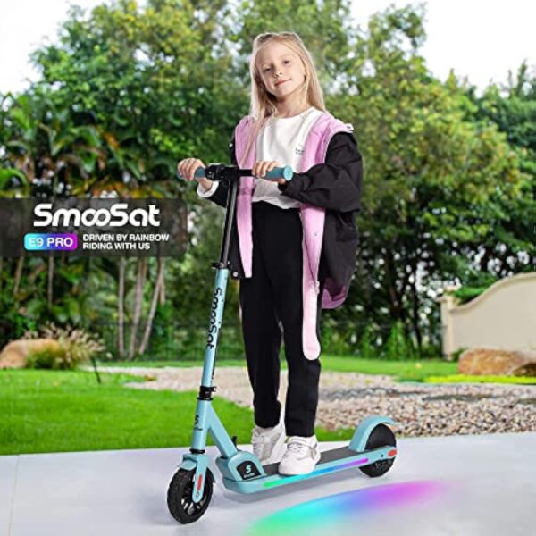 SmooSat E9 Pro Trottinette électrique pour Enfant de 8 à 12 Ans, Lumières Arc-en-Ciel Colorées, Autonomie de 8 km, Affichage LED, Vitesse et Hauteur Réglables, Pliable Trottinette pour Enfants – Image 7