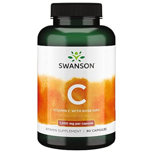 Swanson, C-1000, Vitamine C (Acide Ascorbique), 1000mg, avec Églantier, 90 Capsules, Hautement Dosé, Testé en Laboratoire, Sans Soja, Sans Gluten, Sans OGM – Image 2
