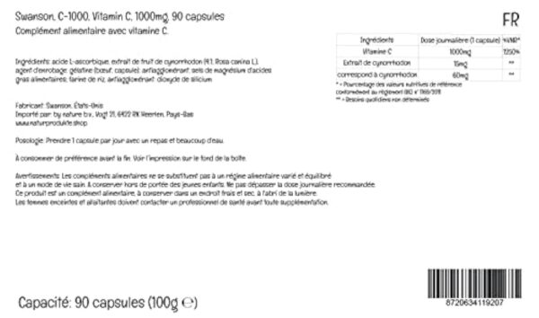 Swanson, C-1000, Vitamine C (Acide Ascorbique), 1000mg, avec Églantier, 90 Capsules, Hautement Dosé, Testé en Laboratoire, Sans Soja, Sans Gluten, Sans OGM – Image 5