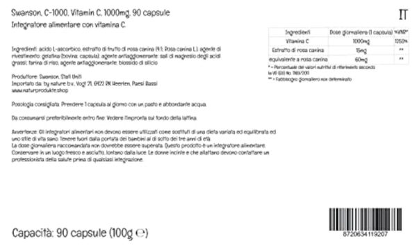 Swanson, C-1000, Vitamine C (Acide Ascorbique), 1000mg, avec Églantier, 90 Capsules, Hautement Dosé, Testé en Laboratoire, Sans Soja, Sans Gluten, Sans OGM – Image 6