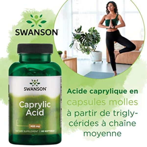 Swanson, Caprylic Acid (Acide Caprylique), 600mg, 60 Capsules molles, Fortement Dosé, Testé en Laboratoire, Sans Soja, Sans Gluten, Sans OGM – Image 3