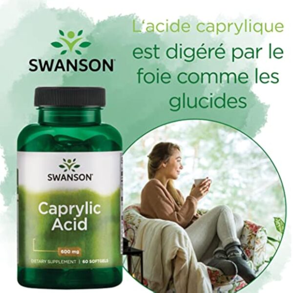 Swanson, Caprylic Acid (Acide Caprylique), 600mg, 60 Capsules molles, Fortement Dosé, Testé en Laboratoire, Sans Soja, Sans Gluten, Sans OGM – Image 4