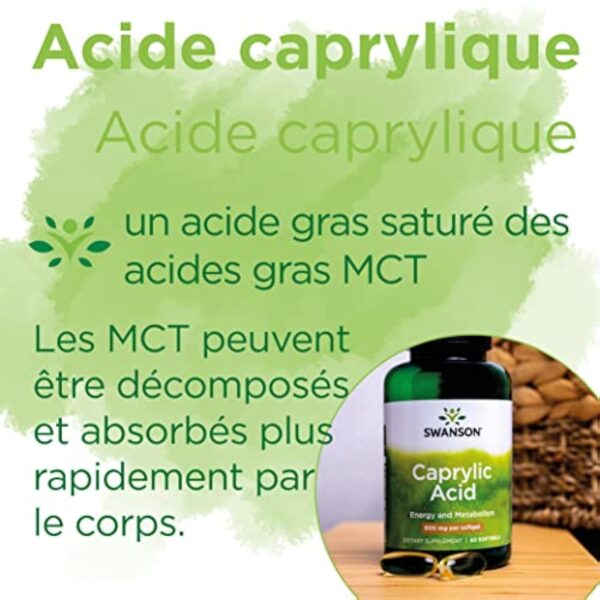Swanson, Caprylic Acid (Acide Caprylique), 600mg, 60 Capsules molles, Fortement Dosé, Testé en Laboratoire, Sans Soja, Sans Gluten, Sans OGM – Image 5
