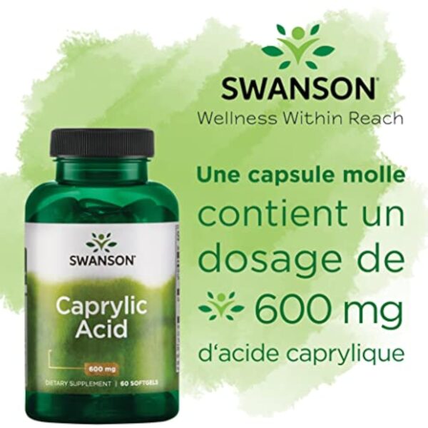 Swanson, Caprylic Acid (Acide Caprylique), 600mg, 60 Capsules molles, Fortement Dosé, Testé en Laboratoire, Sans Soja, Sans Gluten, Sans OGM – Image 6