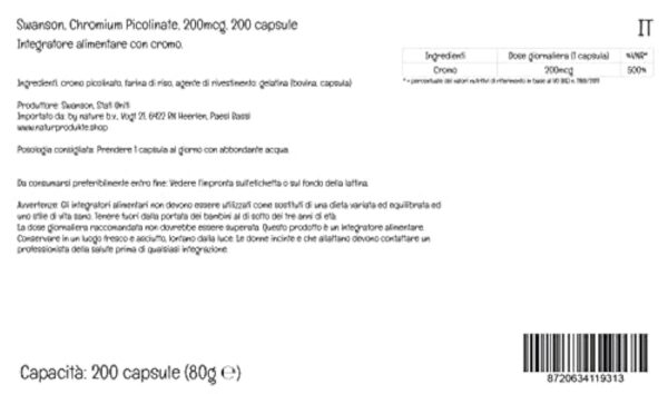 Swanson, Chromium Picolinate (Picolinate de Chrome), 200mcg, Hautement Dosé, 200 Capsules, Testé en Laboratoire, Sans Soja, Sans Gluten, Sans OGM – Image 6