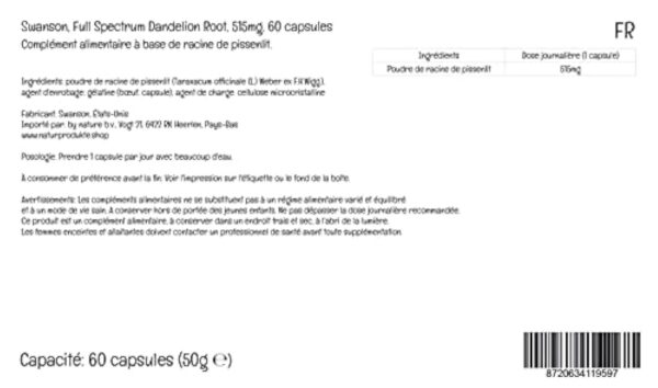 Swanson, Full Spectrum Dandelion Root (Racine de Pissenlit), 515mg, 60 Capsules, Testé en Laboratoire, Sans Soja, Sans Gluten, Sans OGM – Image 5