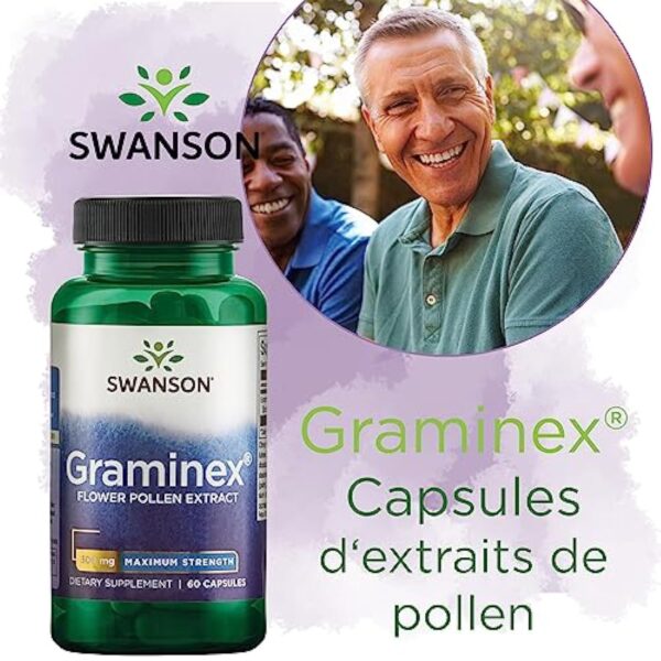 Swanson, Graminex Flower Pollen Extract (Extrait de Pollen de Fleurs), 500mg, de Seigle, 60 Capsules, Hautement Dosé, Testé en Laboratoire, Sans Soja, Sans Gluten, Sans OGM – Image 3