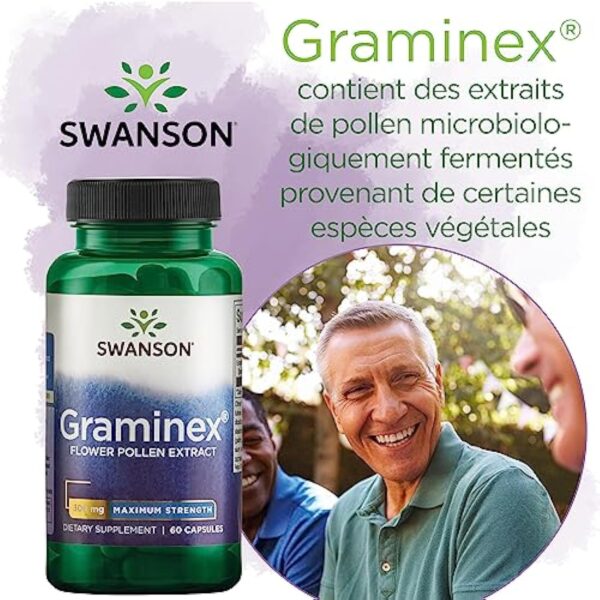 Swanson, Graminex Flower Pollen Extract (Extrait de Pollen de Fleurs), 500mg, de Seigle, 60 Capsules, Hautement Dosé, Testé en Laboratoire, Sans Soja, Sans Gluten, Sans OGM – Image 4