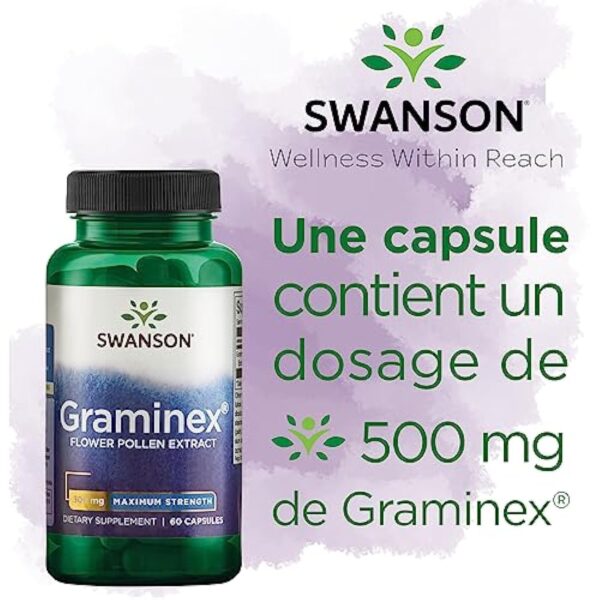 Swanson, Graminex Flower Pollen Extract (Extrait de Pollen de Fleurs), 500mg, de Seigle, 60 Capsules, Hautement Dosé, Testé en Laboratoire, Sans Soja, Sans Gluten, Sans OGM – Image 5