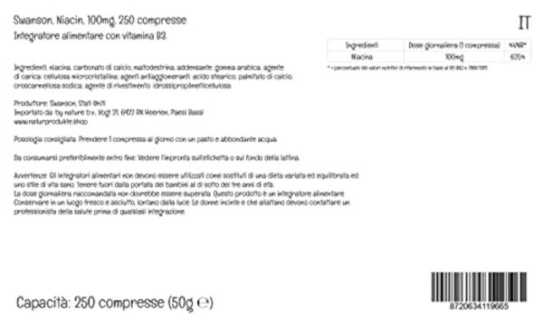 Swanson, Niacine, 100mg, Vitamine B3, 250 Comprimés végétaliens, Hautement Dosés, Testé en Laboratoire, Végétariens, Sans Soja, Sans Gluten, Sans OGM – Image 6