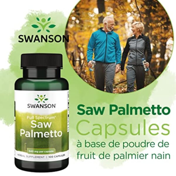 Swanson, Saw Palmetto (Palmier de Scie), 540mg, 100 Capsules, Hautement Dosé, Testé en Laboratoire, Sans Soja, Sans Gluten, Sans OGM – Image 3