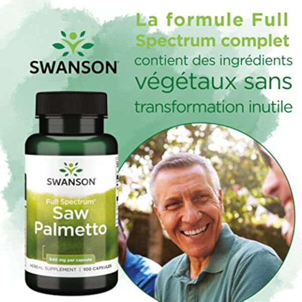 Swanson, Saw Palmetto (Palmier de Scie), 540mg, 100 Capsules, Hautement Dosé, Testé en Laboratoire, Sans Soja, Sans Gluten, Sans OGM – Image 4