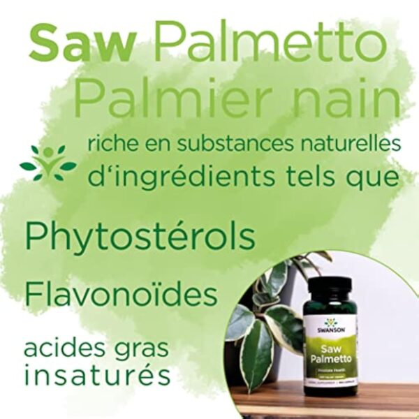 Swanson, Saw Palmetto (Palmier de Scie), 540mg, 100 Capsules, Hautement Dosé, Testé en Laboratoire, Sans Soja, Sans Gluten, Sans OGM – Image 5