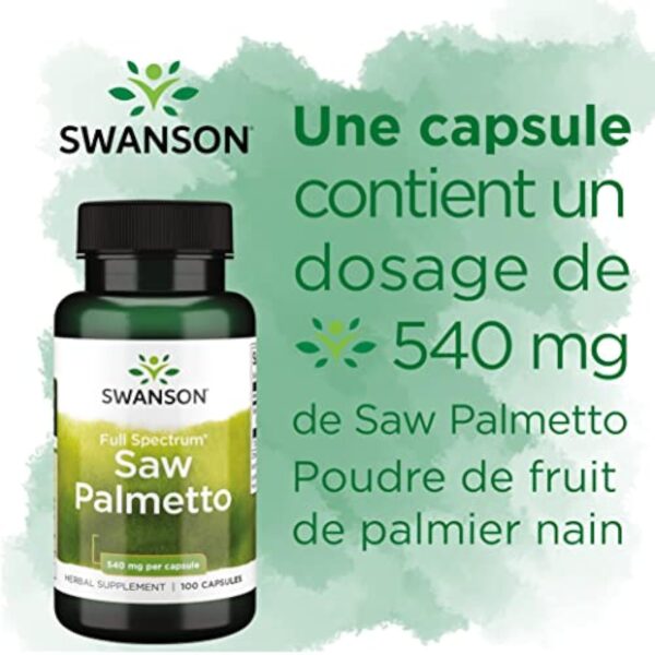 Swanson, Saw Palmetto (Palmier de Scie), 540mg, 100 Capsules, Hautement Dosé, Testé en Laboratoire, Sans Soja, Sans Gluten, Sans OGM – Image 6