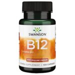Swanson, Vitamine B12, Cyanocobalamine, 500mcg, 100 Capsules, Hautement Dosé, Testé en Laboratoire, Sans Soja, Sans Gluten, Sans OGM