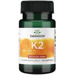 Swanson, Vitamine K2 (Ménaquinone MK-7), 100mcg, 30 Capsules molles, Haute Dosé, Testé en Laboratoire, Sans Soja, Sans Gluten, Sans OGM