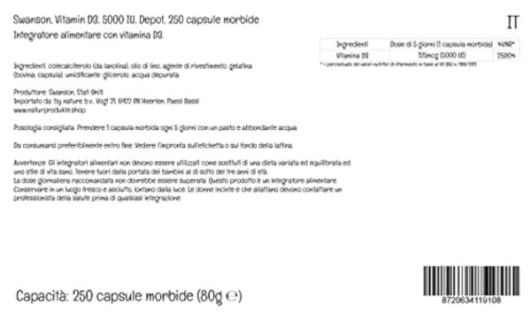 Swanson, Vitamine D3 125mcg (5000 UI), Dépôt, 1 Capsule tous les 5 Jours, 250 Capsules molles, Hautement Dosé, Testé en Laboratoire, Sans Soja, Sans Gluten, Sans OGM – Image 6