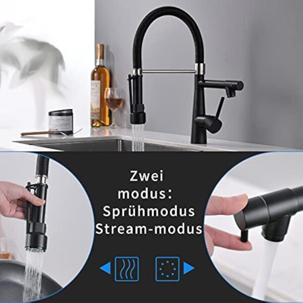 TIMACO Robinet de cuisine noir avec serrure douchette extensible – Pivotant à 360° – Pulvérisateur Pull-down – Haute pression – Noir – Image 4