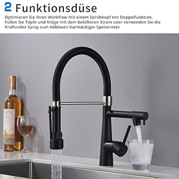 TIMACO Robinet de cuisine noir avec serrure douchette extensible – Pivotant à 360° – Pulvérisateur Pull-down – Haute pression – Noir – Image 5