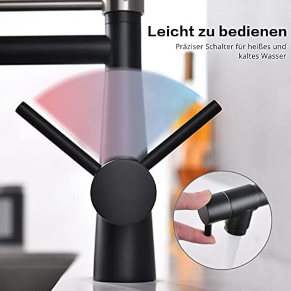 TIMACO Robinet de cuisine noir avec serrure douchette extensible – Pivotant à 360° – Pulvérisateur Pull-down – Haute pression – Noir – Image 7