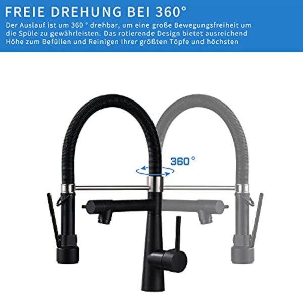 TIMACO Robinet de cuisine noir avec serrure douchette extensible – Pivotant à 360° – Pulvérisateur Pull-down – Haute pression – Noir – Image 9