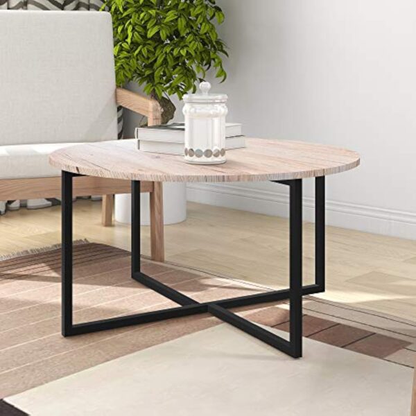 Table basse ronde pour salon avec pieds en métal, noir + chêne blanc. – Image 4