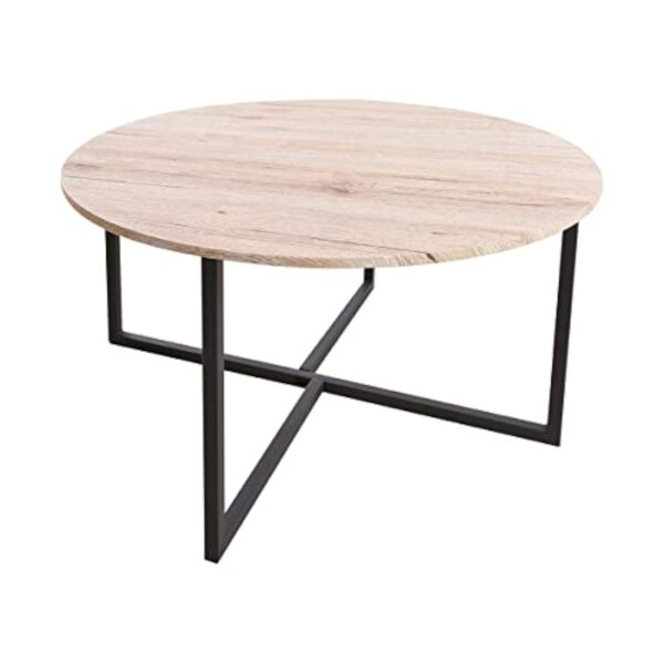 Table basse ronde pour salon avec pieds en métal, noir + chêne blanc. – Image 7