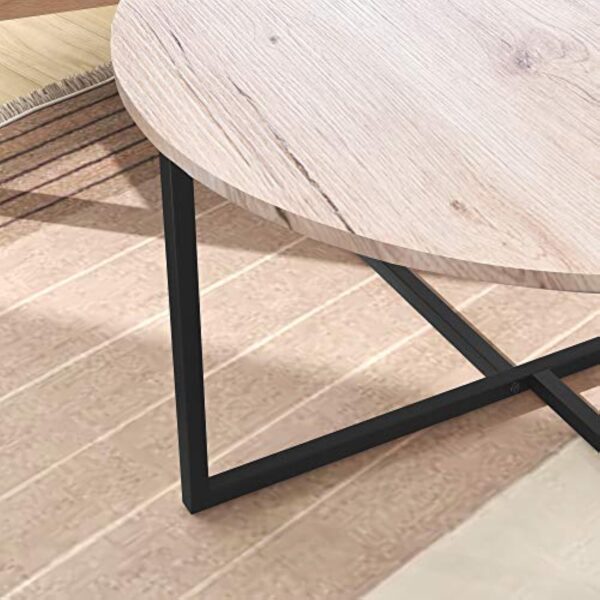 Table basse ronde pour salon avec pieds en métal, noir + chêne blanc. – Image 8