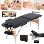 Table de massage noire 2 voies réglable et pliable pour spa, lit de massage léger avec sac de transport en bois de 210 cm