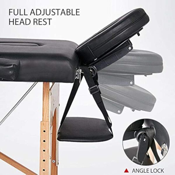 Table de massage noire 2 voies réglable et pliable pour spa, lit de massage léger avec sac de transport en bois de 210 cm – Image 8