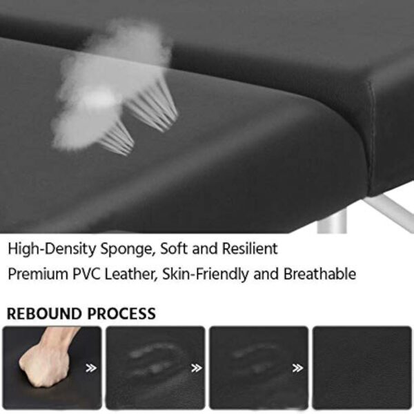 Table de massage noire 2 voies réglable et pliable pour spa, lit de massage léger avec sac de transport en bois de 210 cm – Image 9