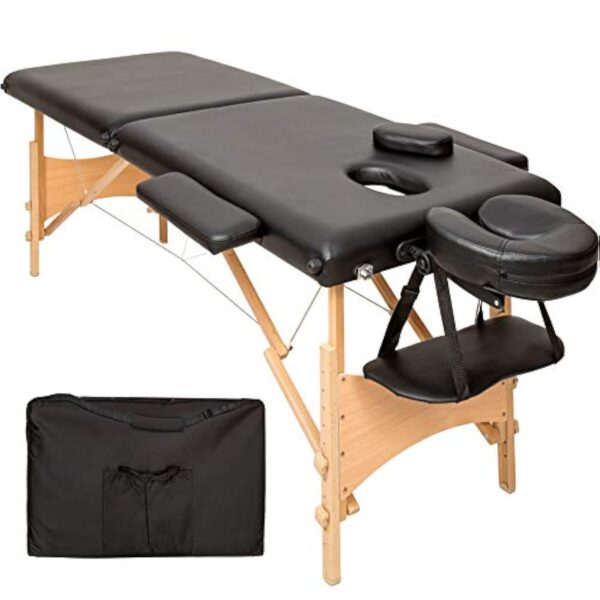 TecTake Table de Massage 2 Zones Pliante Cosmetique Lit de Massage Table Esthetique Tatouage Portable avec Repose Bras, Housse de Transport Incluse - Noir