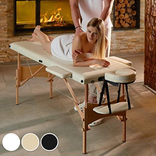TecTake Table de Massage 2 Zones Pliante Cosmetique Lit de Massage Table Esthetique Tatouage Portable avec Repose Bras, Housse de Transport Incluse - Noir – Image 3