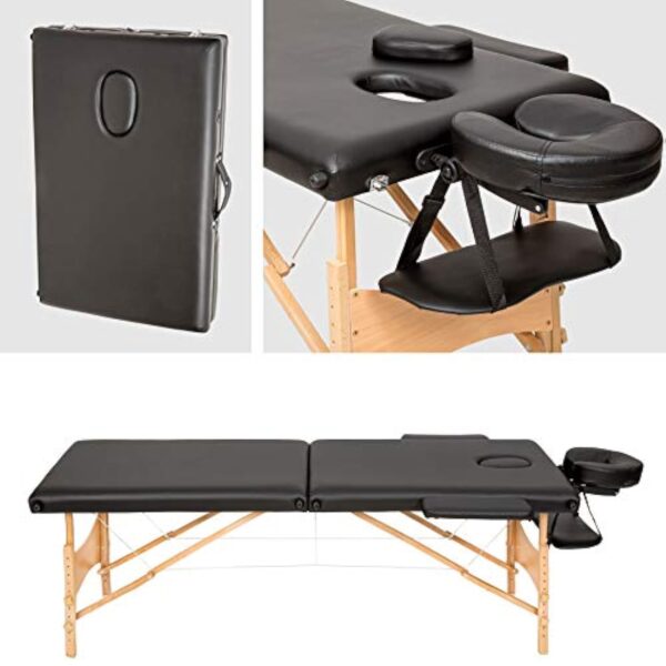 TecTake Table de Massage 2 Zones Pliante Cosmetique Lit de Massage Table Esthetique Tatouage Portable avec Repose Bras, Housse de Transport Incluse - Noir – Image 4