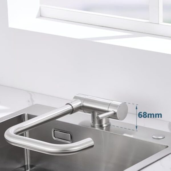 Ulytid Mitigeur Cuisine Rabattable, Robinet Cuisine Pliable Sous Fenêtre, Mitigeur Evier Haut Bec Rotatif à 360°en Acier Inoxydable, Robinet Monocommande Chaude et Froide Réglable, Finition Brossé – Image 3