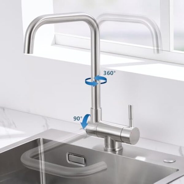 Ulytid Mitigeur Cuisine Rabattable, Robinet Cuisine Pliable Sous Fenêtre, Mitigeur Evier Haut Bec Rotatif à 360°en Acier Inoxydable, Robinet Monocommande Chaude et Froide Réglable, Finition Brossé – Image 5