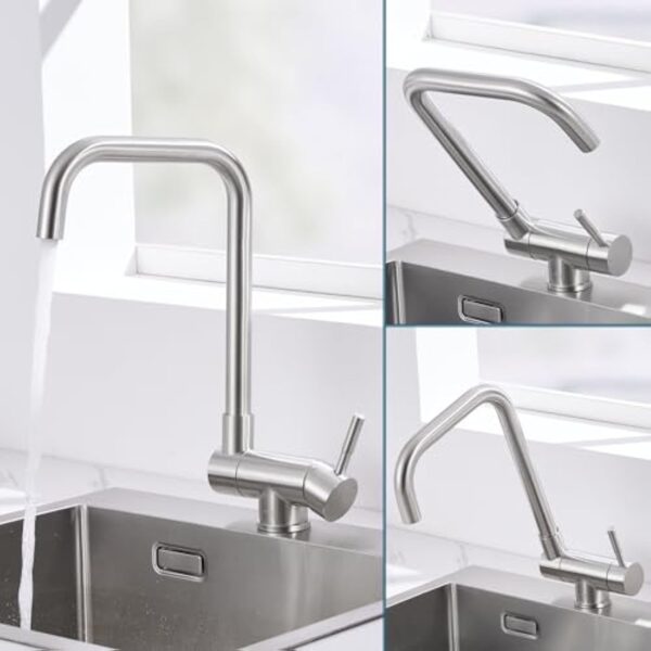 Ulytid Mitigeur Cuisine Rabattable, Robinet Cuisine Pliable Sous Fenêtre, Mitigeur Evier Haut Bec Rotatif à 360°en Acier Inoxydable, Robinet Monocommande Chaude et Froide Réglable, Finition Brossé – Image 6