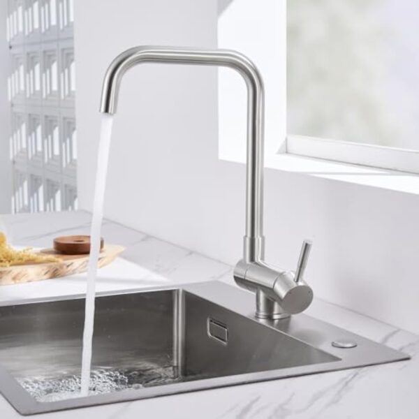 Ulytid Mitigeur Cuisine Rabattable, Robinet Cuisine Pliable Sous Fenêtre, Mitigeur Evier Haut Bec Rotatif à 360°en Acier Inoxydable, Robinet Monocommande Chaude et Froide Réglable, Finition Brossé – Image 8
