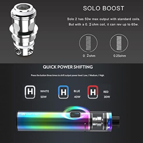 VAPTIO Tout-en-un Cigarette électronique 3000mAh Batterie 50W Vape Pen Vaporisateur Kit de Démarrage, Sans E-Liquide Sans Nicotine (bleu foncé) – Image 3