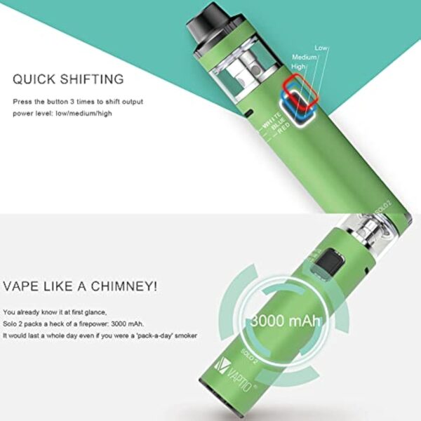 VAPTIO Tout-en-un Cigarette électronique 3000mAh Batterie 50W Vape Pen Vaporisateur Kit de Démarrage, Sans E-Liquide Sans Nicotine (bleu foncé) – Image 6
