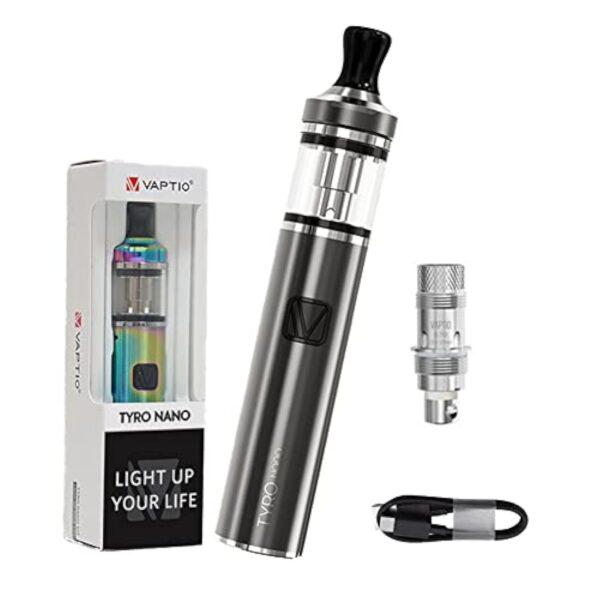 VAPTIO Tyro Nano Kit Tout-en-un E-cigarette 900mAh 30W Cigarette électronique,Vape Pen avec Bobine de 1,6 ohm,sans liquide sans nicotine (Gris) – Image 2