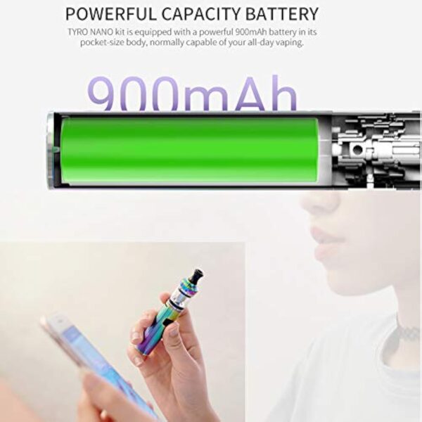 VAPTIO Tyro Nano Kit Tout-en-un E-cigarette 900mAh 30W Cigarette électronique,Vape Pen avec Bobine de 1,6 ohm,sans liquide sans nicotine (Gris) – Image 5