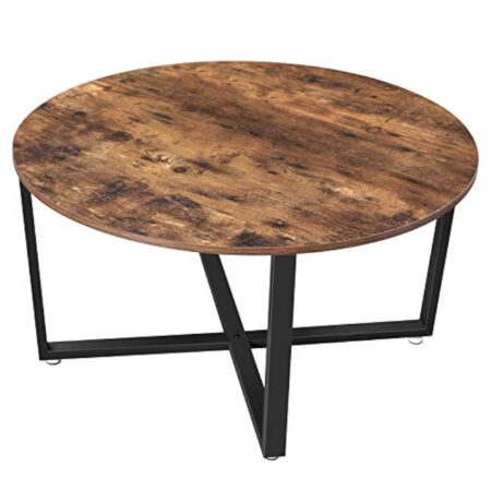 VASAGLE Table Basse Ronde, Table de Salon, Style Industriel, Cadre en Acier, Montage Facile, pour Salon, Chambre, Marron Rustique et Noir LCT88X