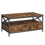 VASAGLE Table Basse, Table de Salon, Buffet Bas, avec 2 Tiroirs et Un Compartiment Ouvert, Cadre en Acier en Forme de X, 100 x 55 x 45 cm, Style Industriel, Marron Rustique et Noir LCT201B01